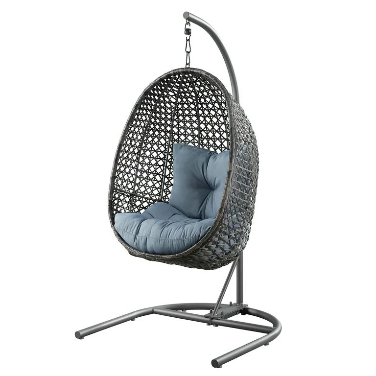 Better Homes & Gardens Wicker Hanging Egg Chair with Cushion and Stand - Blue | Walmart (US)