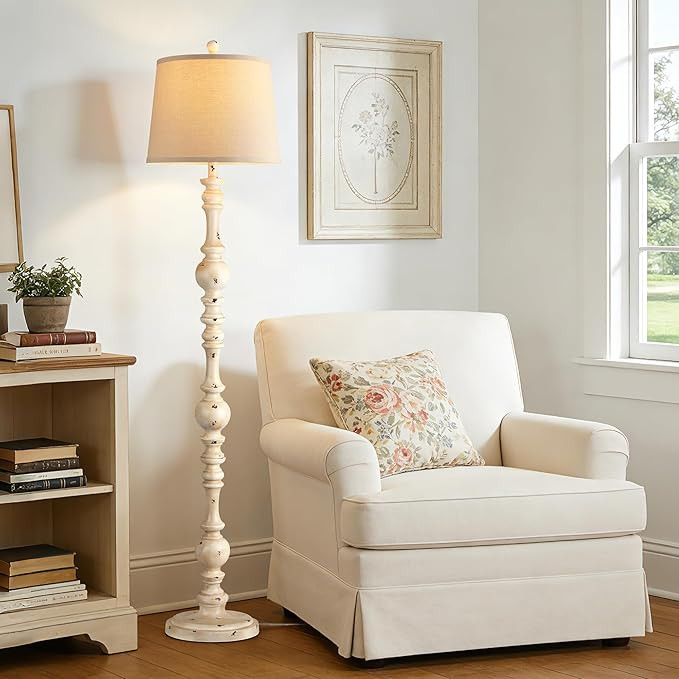 QiMH Vintage Floor Lamp for Living Room,61" Tall Rustic Standing Lamp with Linen Lampshade, Rotar... | Amazon (US)