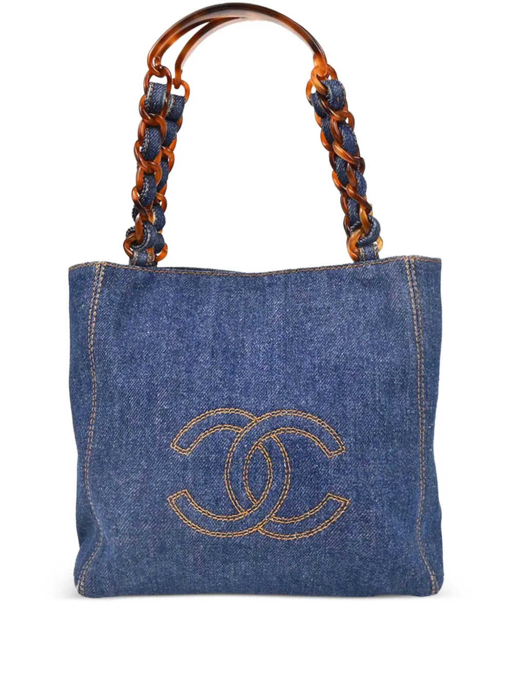 CHANEL Pre-Owned 1998 denim chain tote bag - Blue | Farfetch Global