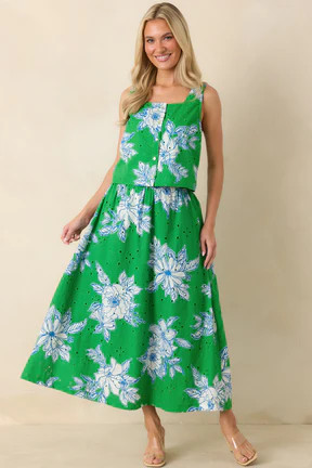 Just One of Those Days Green & White Floral Cotton Crop Top | Red Dress