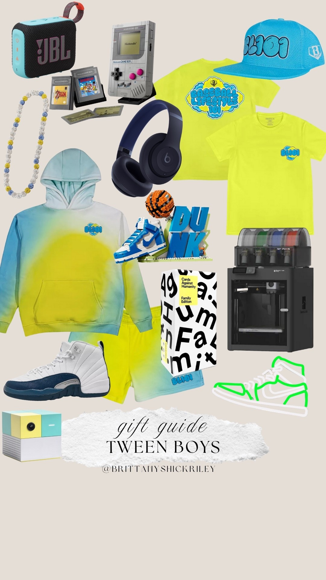 Boys Tween Gift Guide Holiday Christmas Birthday Baseball Lifestyle 101 3D Printer Nike LEGO Game Boy Beats Headphones Rhinestone Bead Baseball Necklace Holder LED Jordan Light Games Snap Circut Cards Board Games Books

#LTKFindsUnder50 #LTKKids #LTKGiftGuide