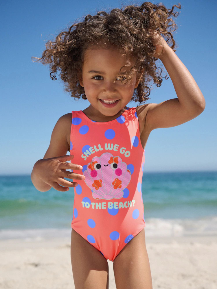 Coral Pink Shell Polka Dot Swimsuit (3mths-10yrs) | Next US