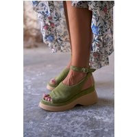 Women Green Suede Platform Sandals, Chunky High Heel Ankle Strap Heeled Strappy Shoes | Etsy (US)