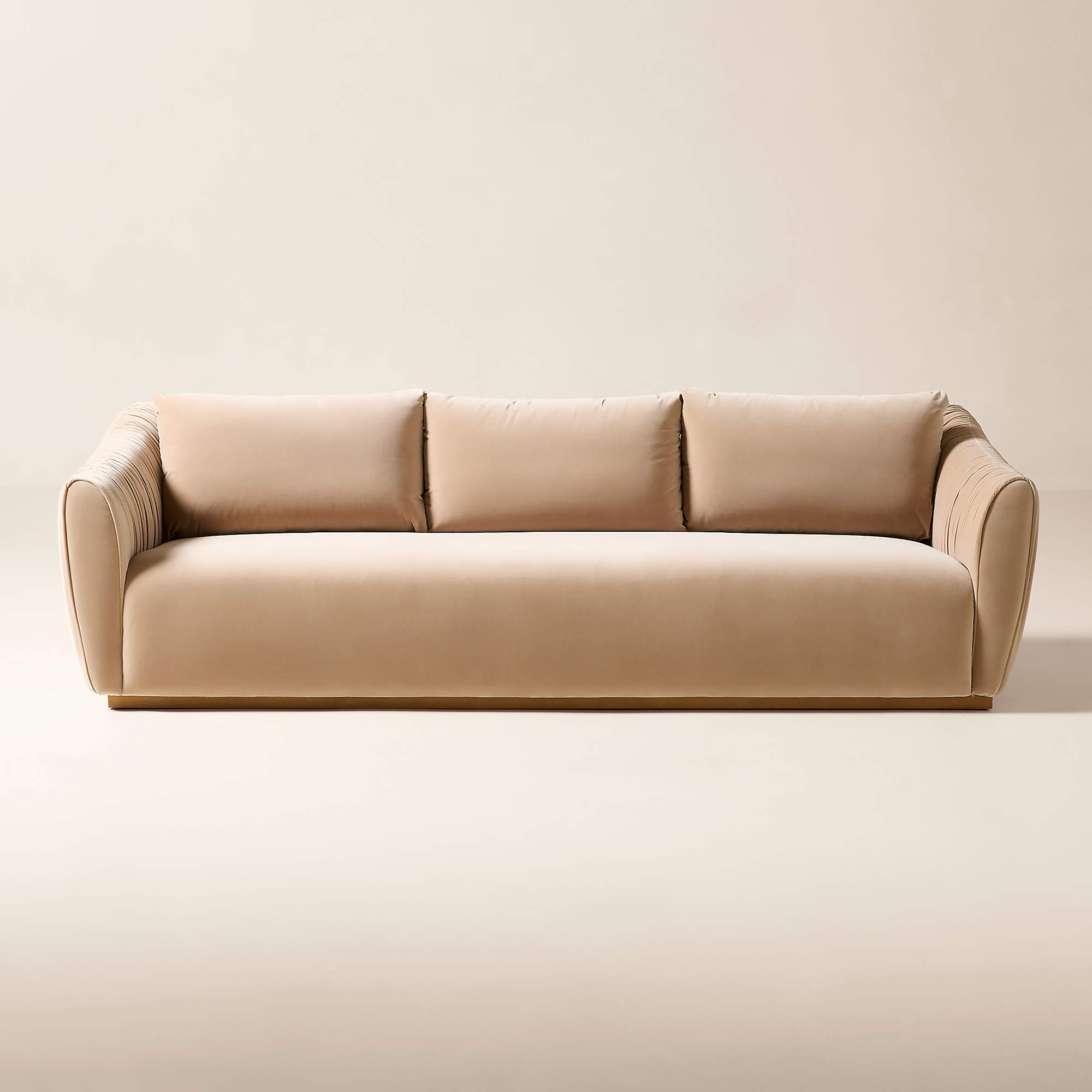 Emile 99" Camel Velvet Ruched Sofa + Reviews | CB2 | CB2