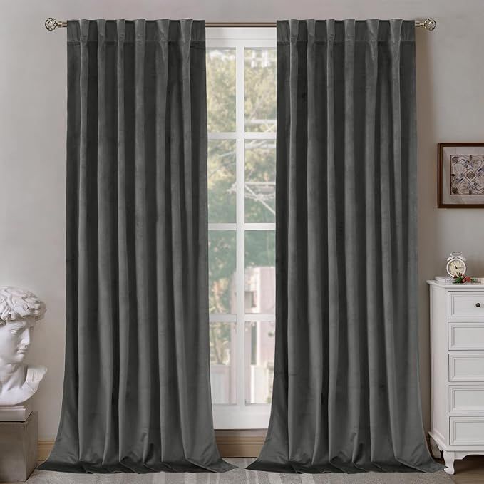 BGment Grey Velvet Curtains 84 inches Long, Thermal Insulated Blackout Curtains Noise Reduce Back... | Amazon (US)