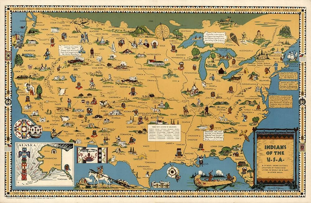 USA Native American Indian Tribes Map - Pictorial Map Wall Poster, Wall Art Decor, Vintage Decora... | Amazon (US)