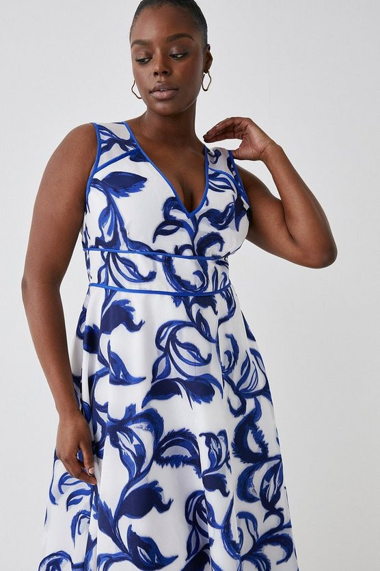 Plus Size Deep Plunge Jacquard Midi Dress In Jacquard | Coast UK & IE