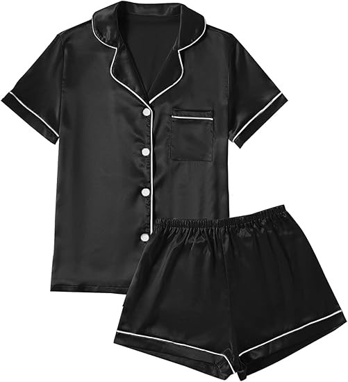 LYANER Women's Satin Pajamas Set Short Sleeve Button Shirt Silky Sleepwear With Shorts Set PJ | Amazon (US)