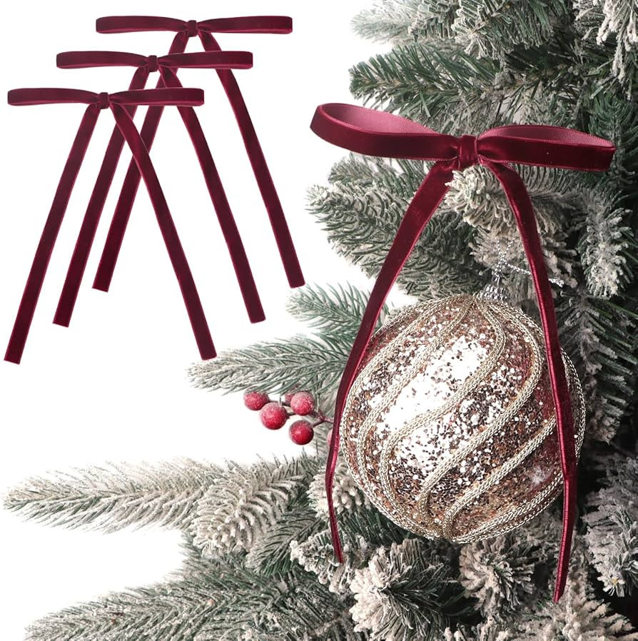 Ribbli Burgundy Velvet Bows for Christmas Tree 24 Pcs Vintage Wreath Ribbon Bows for Door Garland... | Amazon (US)