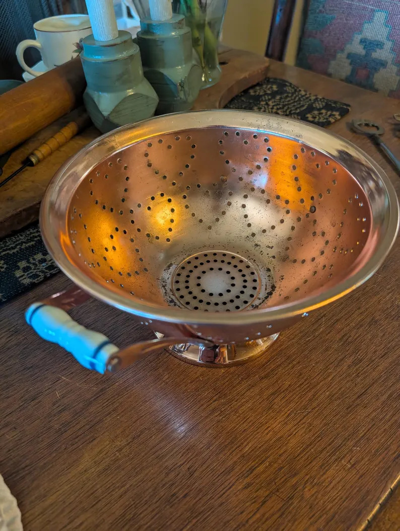 Vintage Copper Color Stainless Steel Medium Size Strainer Collander Heart Pattern Delft Porcelain... | Etsy (US)