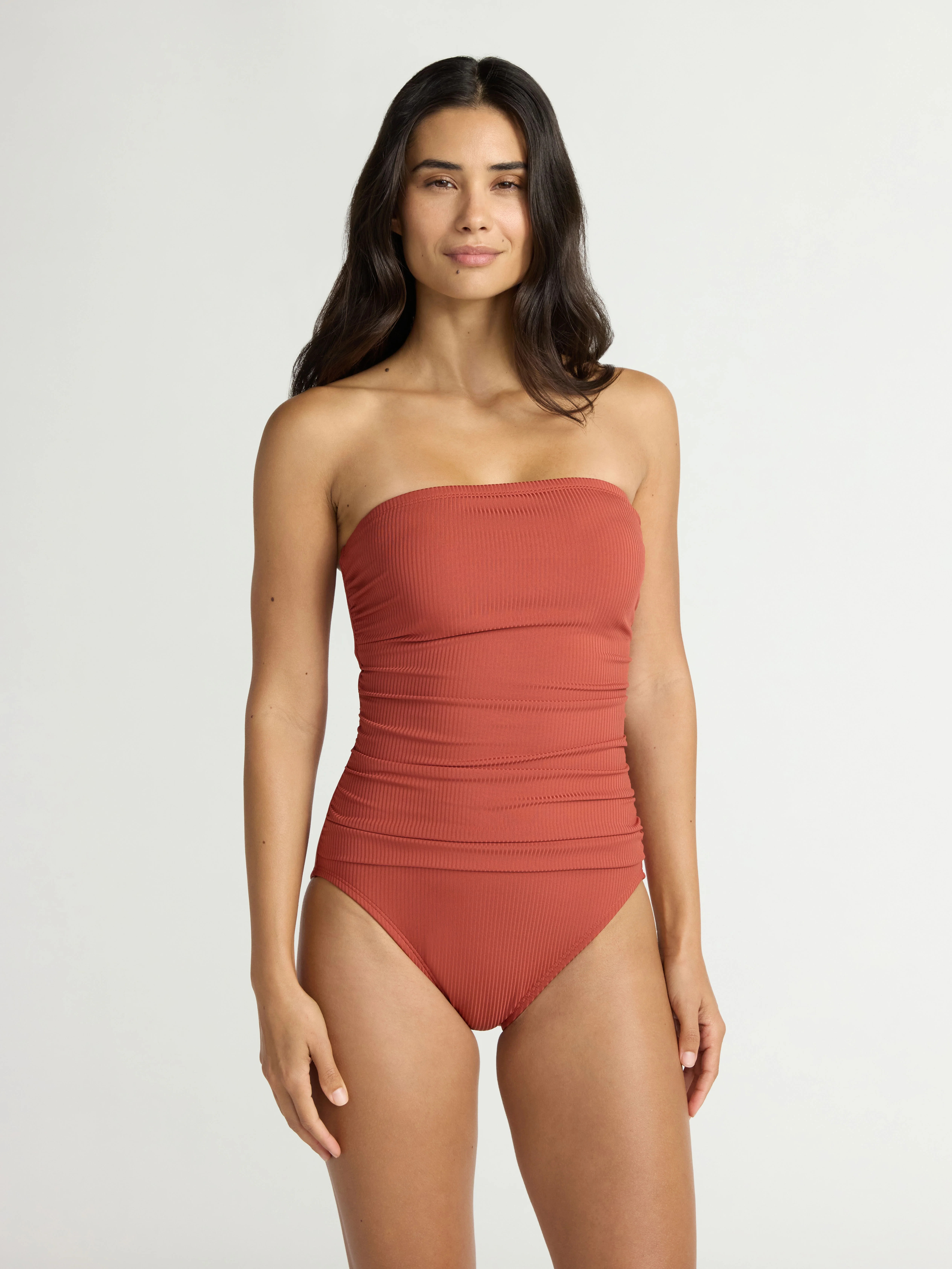 Time and Tru Women's and Women's Plus Ribbed Bandeau One Piece Swimsuit, Sizes XS-2X | Walmart (US)