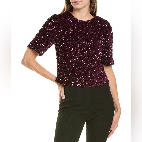 Nanette‎ Nanette Lepore Short Sleeve Velvet Sequin Blouse - Size S - Plum - NWT | Poshmark