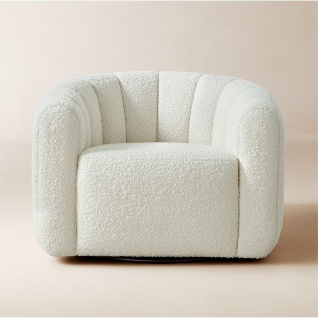 Fitz Channeled White Boucle Swivel Chair Set of 2 | CB2
