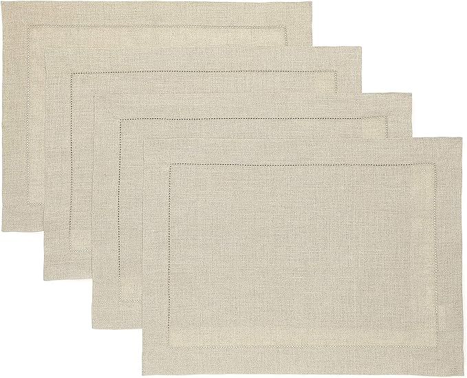 Solino Home Linen Placemats – 100% Pure Linen Natural Placemats, Classic Hemstitch – Fall, Ha... | Amazon (US)