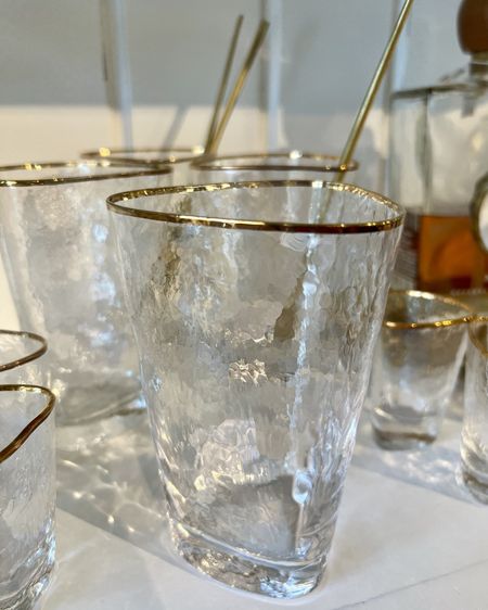 Summer entertaining drink ware glassware. Hammered clear glasses with gold rim. Also a great host hostess gift idea or housewarming gift option! Makes pretty serve ware or tablescape accessories.

#LTKHome #LTKGiftGuide #LTKWedding