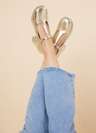 Lille Metallic Leather T-Bar Dolly Shoes - Gold | Joanie