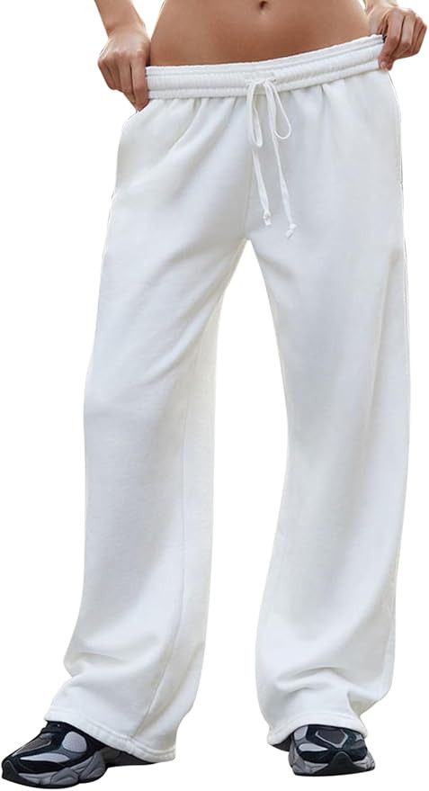 Women's Wide Leg Sweatpants High Waisted Baggy Interior Drawstring Sweatpants Straight Leg Sweat ... | Amazon (US)