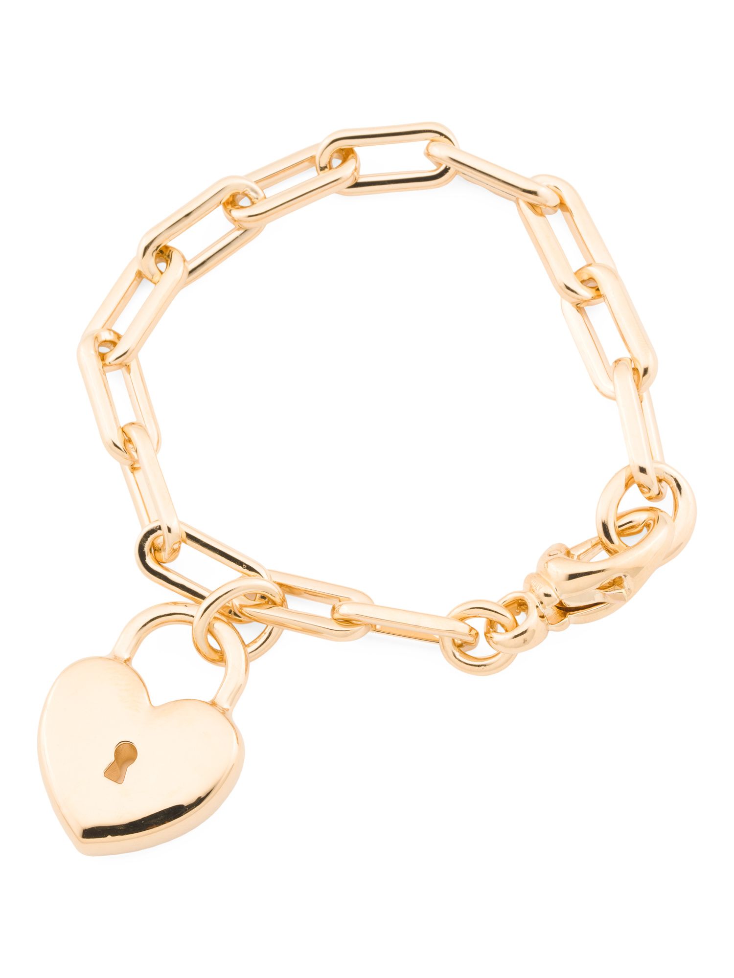 Made In Italy 14k Gold Heart Lock Charm Bracelet | TJ Maxx