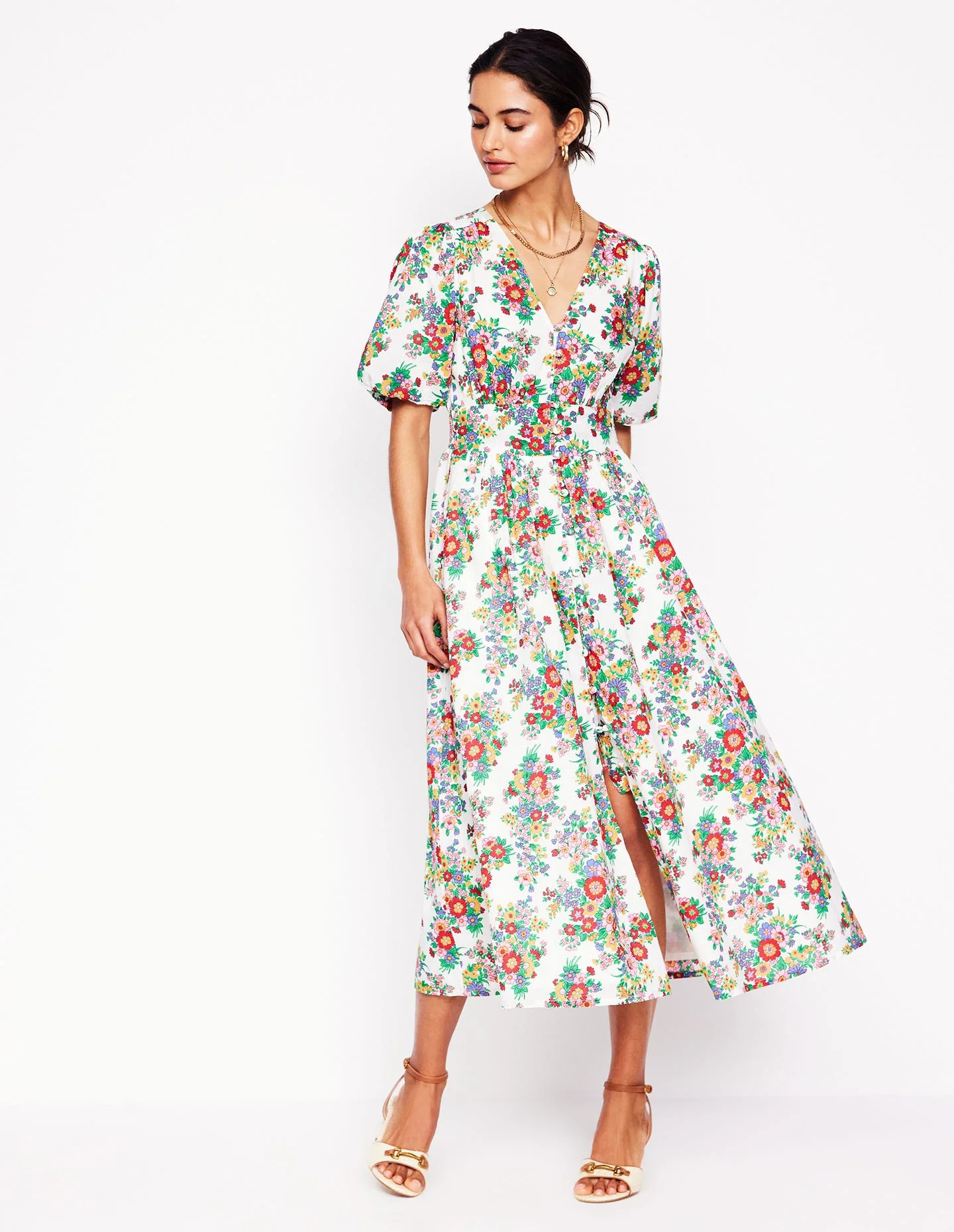 Lillian Cotton Midi Dress-Multi, Bouquet Cluster | Boden (US)