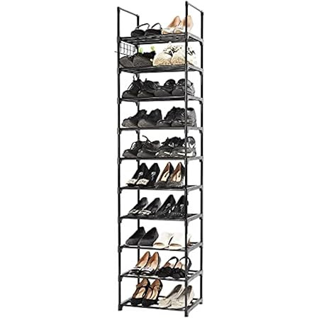 FIDUCIAL HOME 10 Tiers Shoe Rack Space Saving Vertical Single Pairs Sturdy Shoe Shelf Storage Organi | Amazon (US)