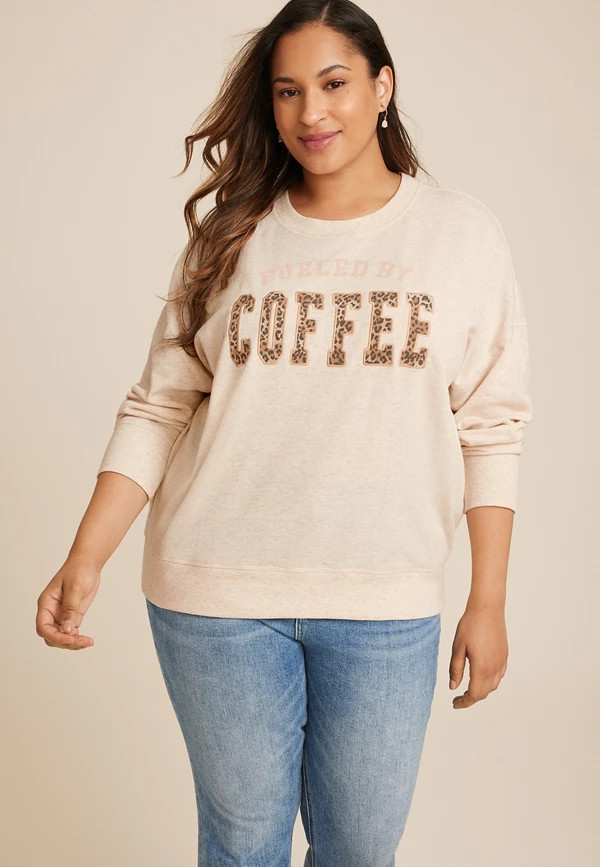 Plus Size Fueled By Coffee Relaxed Fit Sweatshirt | Maurices