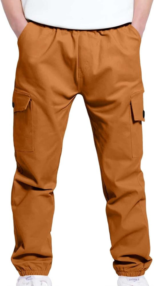 Boys Cargo Pants Slim Fit Husky Pant Elastic Waist Joggers with Multi Pockets Hiking Outerwear | Amazon (US)