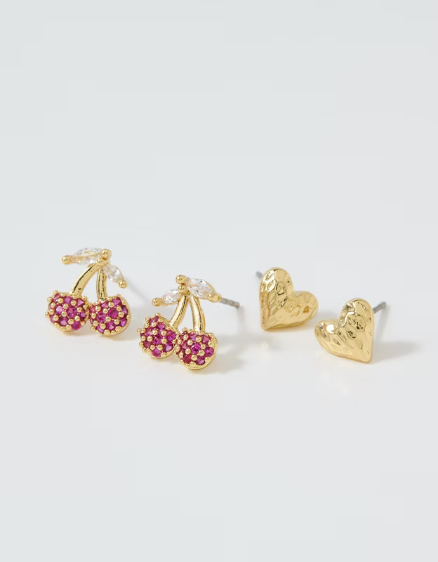 Aerie Textured Heart Earring 2-Pack | Aerie