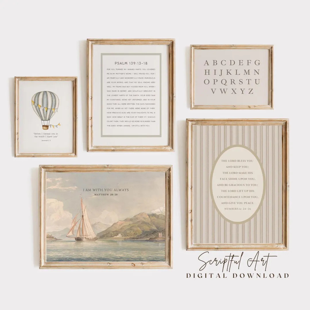 Christian Nursery Decor Boys Coastal Bible Verse Art Prints Digital Download Set of 5 - Etsy | Etsy (Global)