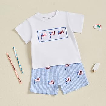 Kayotuas Fourth Of July Toddler Boy Outfit Baby American Flag Clothes Patriotic Shirt Striped Gin... | Amazon (US)
