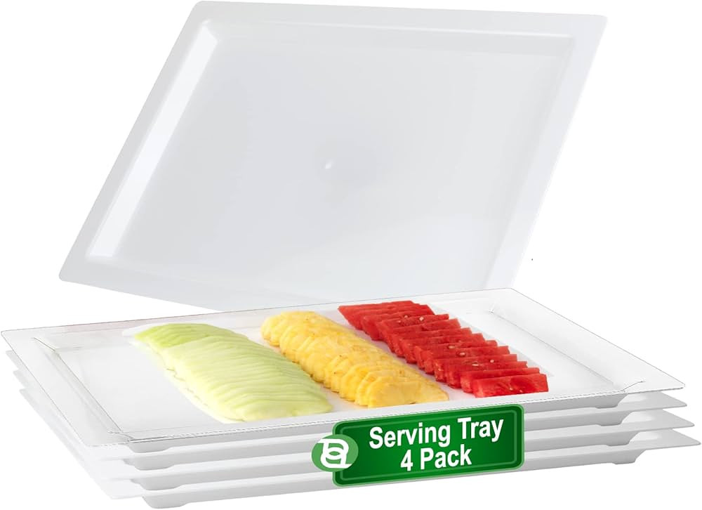 Party Bargains Plastic Serving Tray, 16.5" x 11.5", 4 Pack, White Serving Platter, Rectangular Di... | Amazon (US)