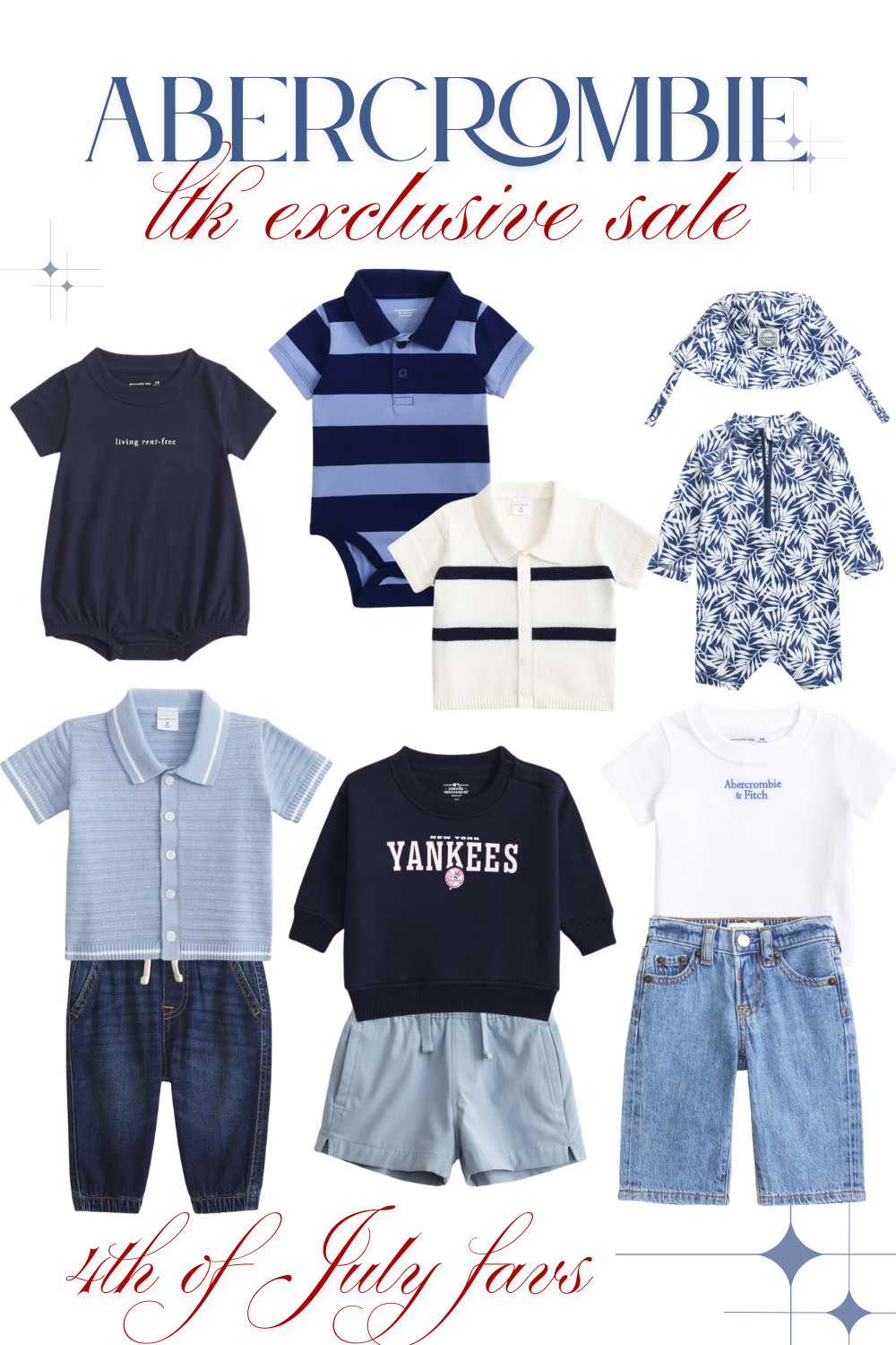 The LTK x Abercrombie exclusive sale is here, and the baby boy finds are so cute for the 4th of July.🤍🇺🇸 Stripes, denim, polo sets, a Yankees sweatshirt set, and the most adorable tropical rash guard for summer. Only 2 days, so grab these before they are gone! Everything linked below 👇 #abercrombie #ltksale #ltkbaby #ltkkids #4thofjuly #abercrombiekids #babyboystyle
 

 #LTKxAbercrombie #LTKBaby #LTKKids