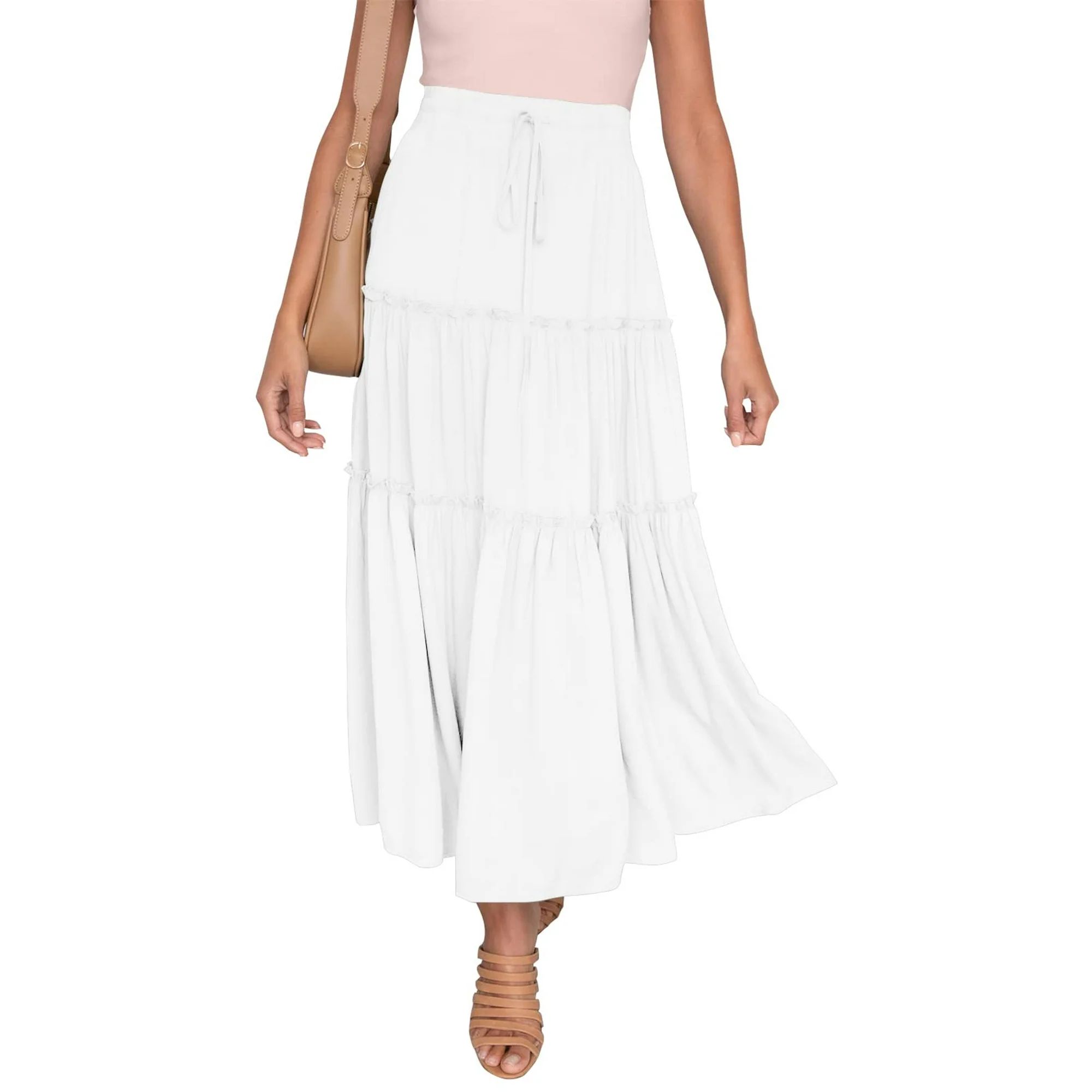 MOSHU High Waist Midi Skirt for Women A-Line Pleated Skirts with Pockets Flowy Dresses | Walmart (US)