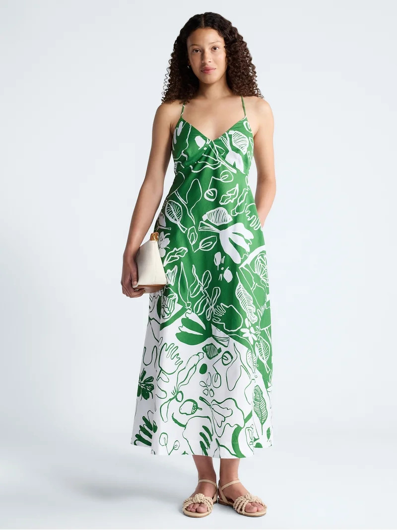 Free Assembly Women's Tie Back Cotton Maxi Dress, Sizes XS-XXL | Walmart (US)