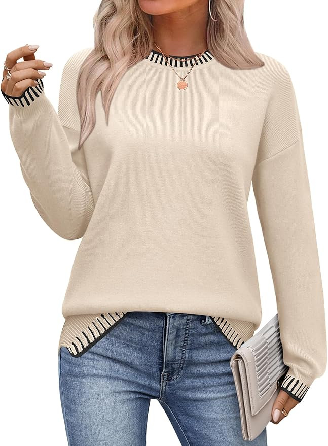 Zeagoo Womens Crewneck Pullover Sweater Long Sleeve Knit Side Slit 2025 Fall Winter Sweater Tops | Amazon (US)