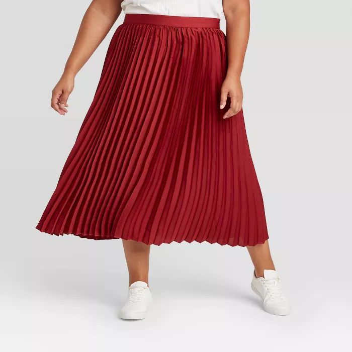 Women&#39;s Plus Size Pleated Skirt - Ava &#38; Viv&#8482; Burgundy 1X | Target