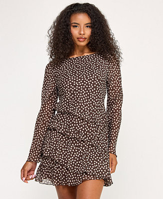 City Studios Juniors' Polka Dot Ruffle Long Sleeve Dress - Macy's | Macy's