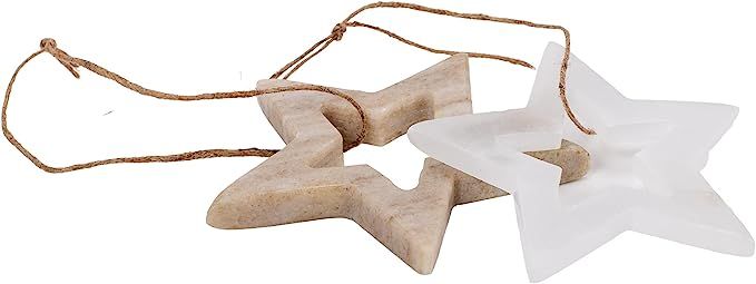 Creative Co-op Holiday Star 3.25 Inch Marble and Alabaster Hanging Ornament Set of 2 | Amazon (US)