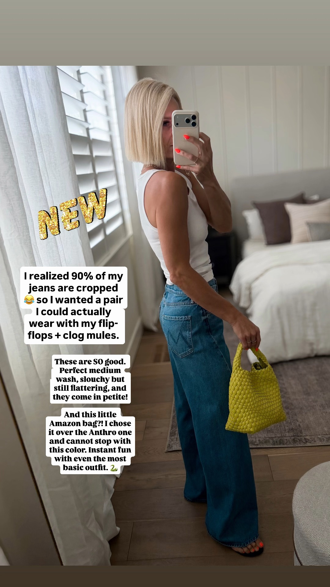 NEW to me jeans — kind of odd, but I don’t have many full length pairs of jeans, so I wanted to pick a pair that worked with my most worn shoes (flips tops for warm temps and clogs for the cooler temps), and these are perfect!
They fit tts (wearing my true 27)— a little loose through the waist, and come in a petite option too.

#LTKootd #LTKOver40 #LTKmomlife