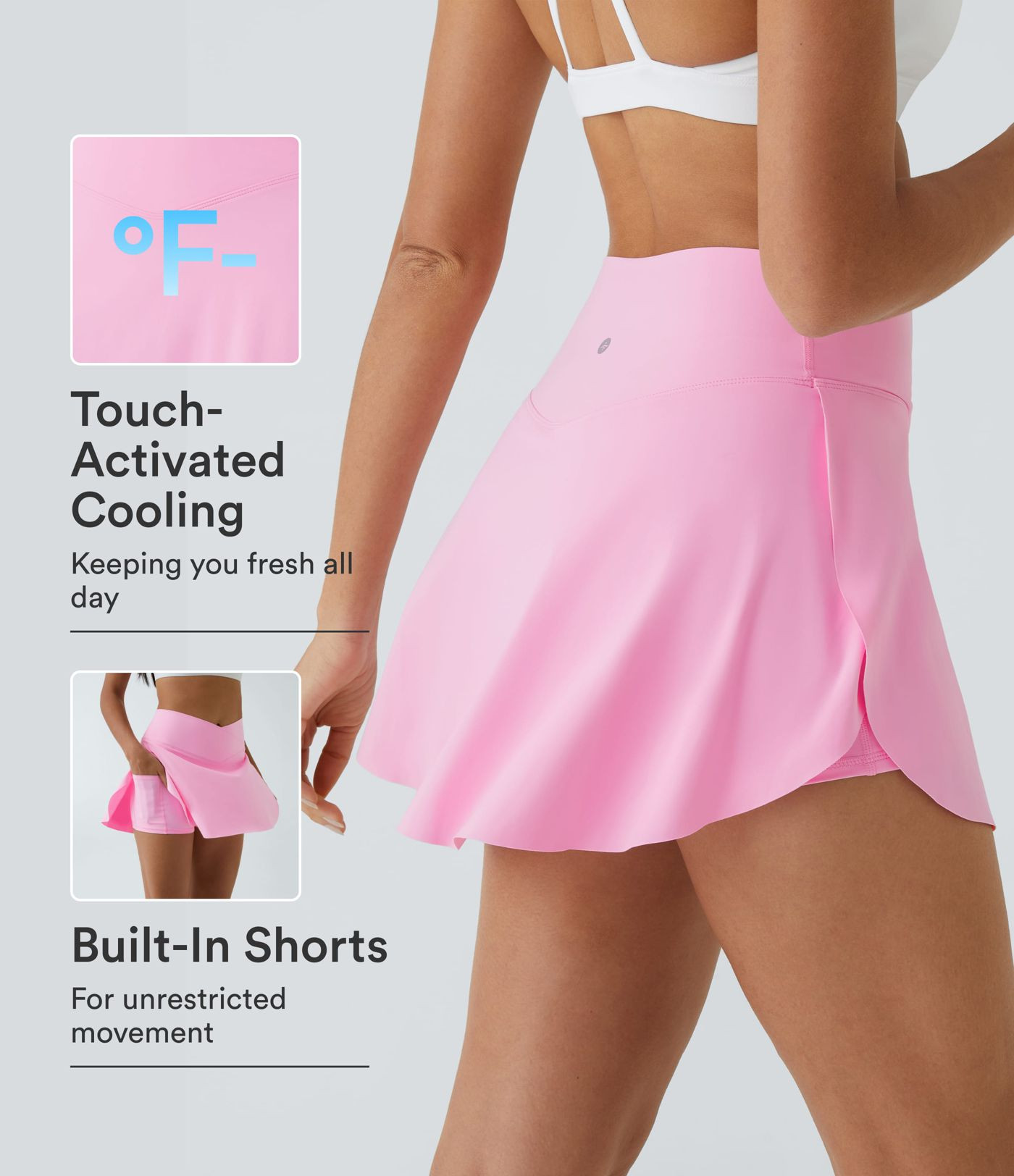 SoftlyZero\u2122 Airy Crossover Pocket 2-in-1 InstantCool Tennis Skirt-Lucid-Longer Length | HALARA