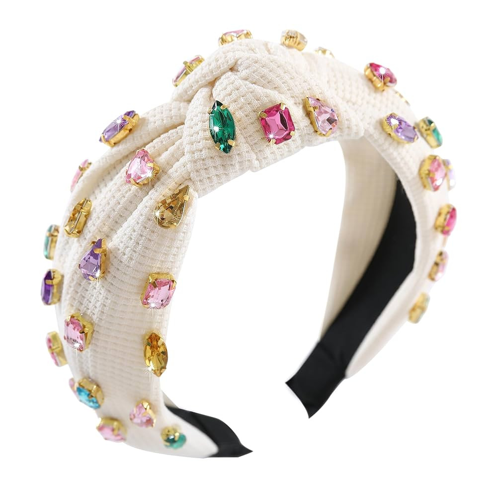 Jeweled Knotted Headband for Women Girls Sparkly Crystal Rhinestone Headband Wide Top Knot Women'... | Amazon (US)