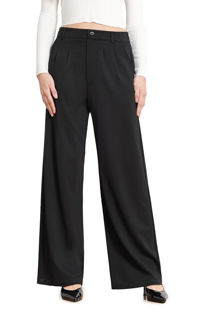 Bamans Wide Leg Dress Pants High Elastic Waisted Slacks for Curvy Women Work Business Office Casu... | Amazon (US)