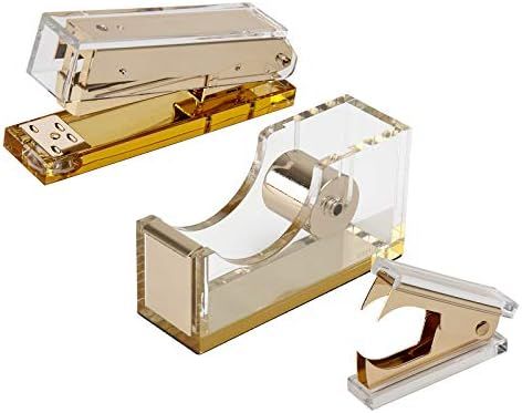 EXPUTRAN Acrylic & Gold Office Supplies Set, Acrylic Stapler, Tape Dispenser, Staple Remover, Des... | Amazon (US)