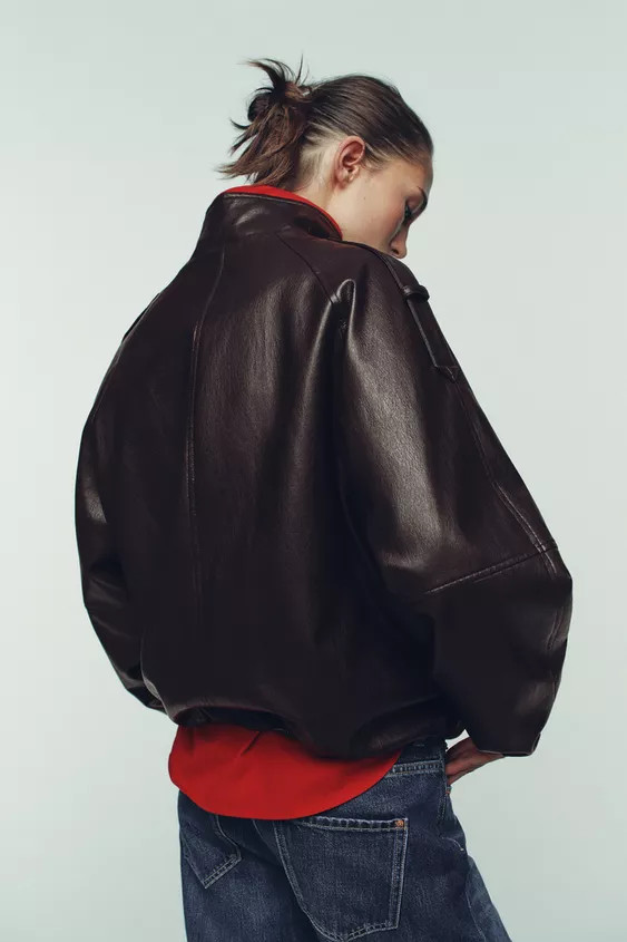 FAUX LEATHER HIGH-NECK JACKET | Zara UK