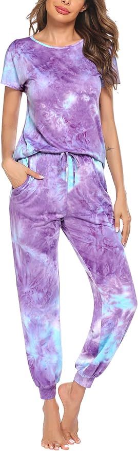Hotouch Womens Pajamas Set Short Sleeve Cute Printed Tops and Pants 2 Piece PJ Sets Joggers Loung... | Amazon (US)