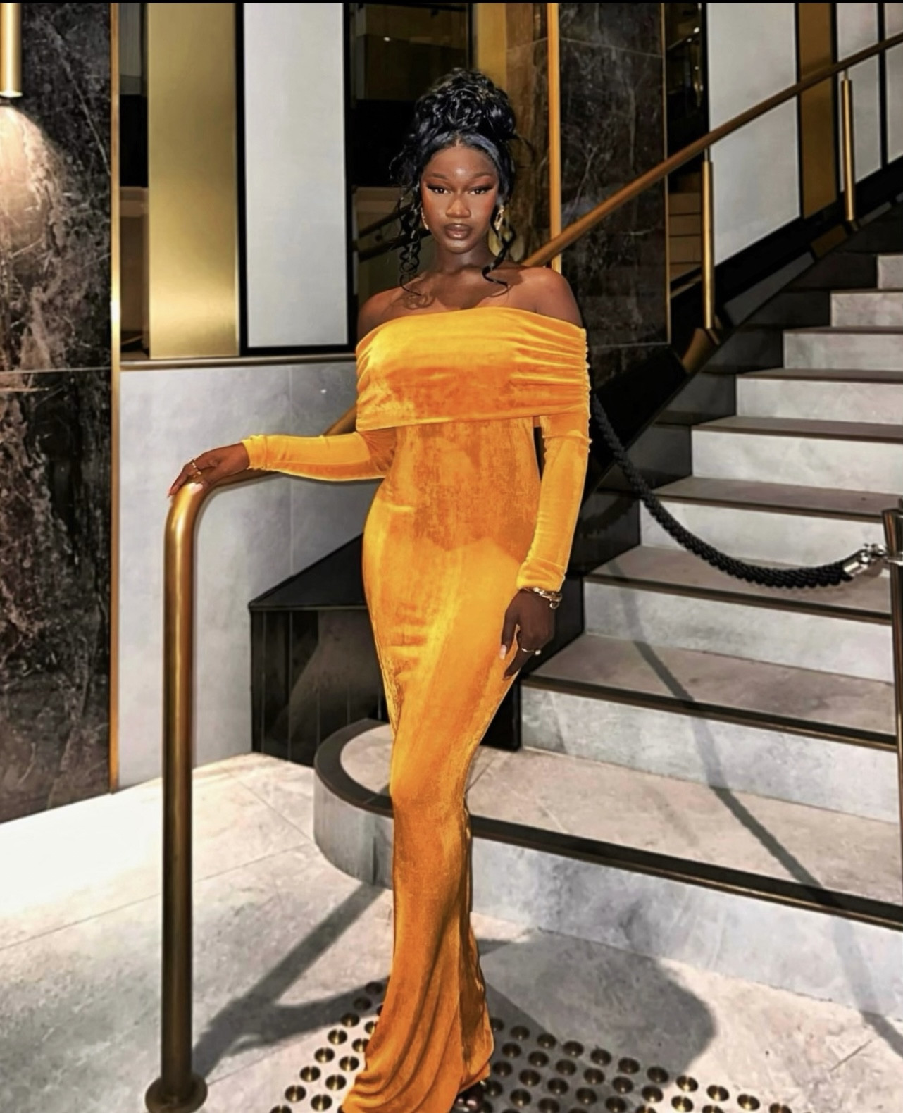 open lace back dress Mocha Mirage Bardot Maxi- burnt orange – The Bae Club main image 1