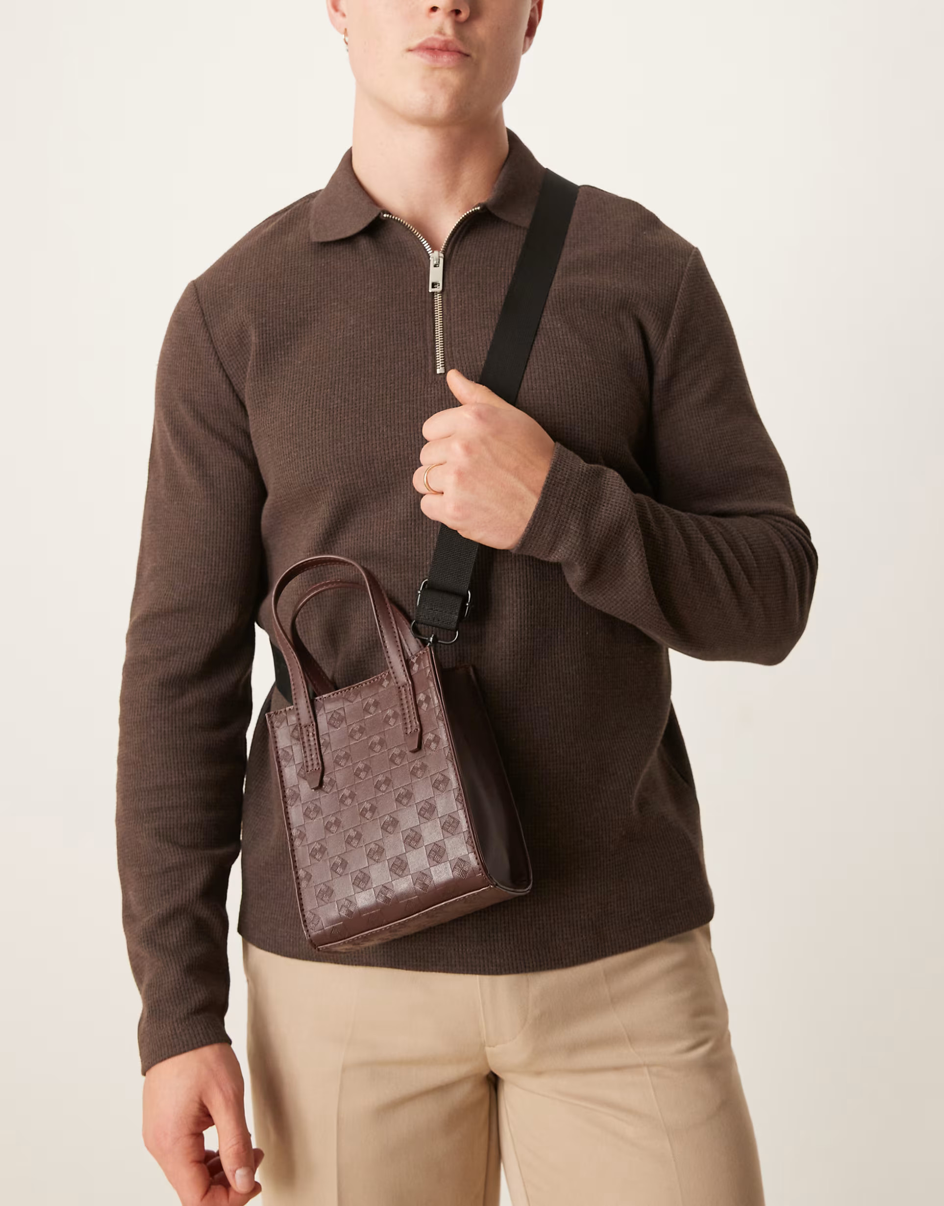 ASOS DESIGN monogram cross body bag in brown | ASOS (Global)