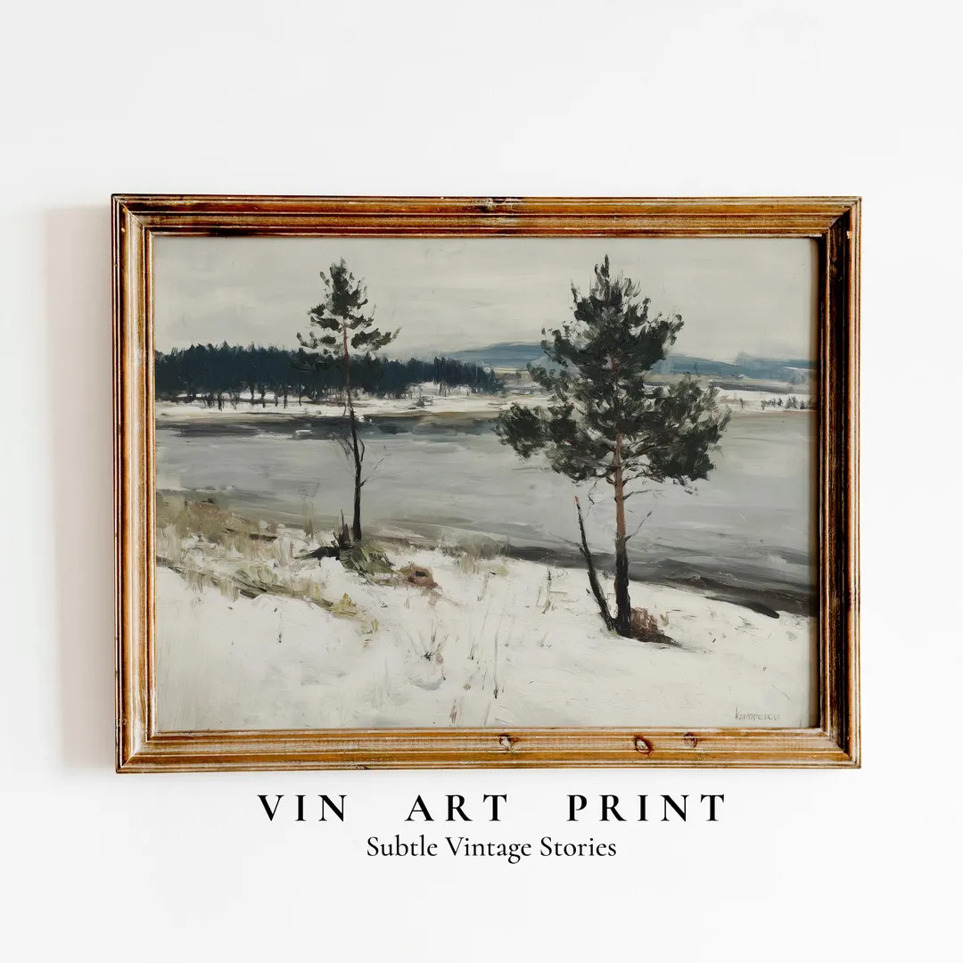 Winter Landscape Painting, Snowy River, Pine Trees (digital Download) - Etsy | Etsy (US)