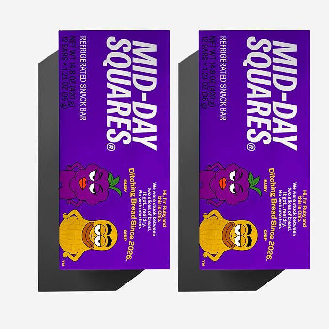 Mid-Day Squares | Grape No Bread PB&J Snack Bars | 35g each, 2 Packs (24 Squares) | Made with Rea... | Amazon (US)