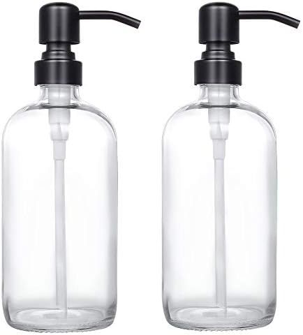 Amazon.com: 2 Pack Thick Clear Glass Pint Jar Soap Dispenser with Matte Black Stainless Steel Pum... | Amazon (US)