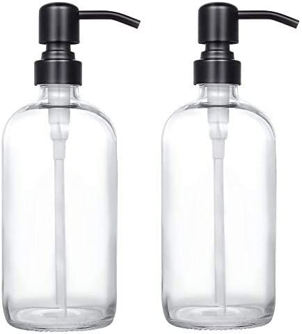 2 Pack Thick Clear Glass Pint Jar Soap Dispenser with Matte Black Stainless Steel Pump, 16ounce Clea | Amazon (US)